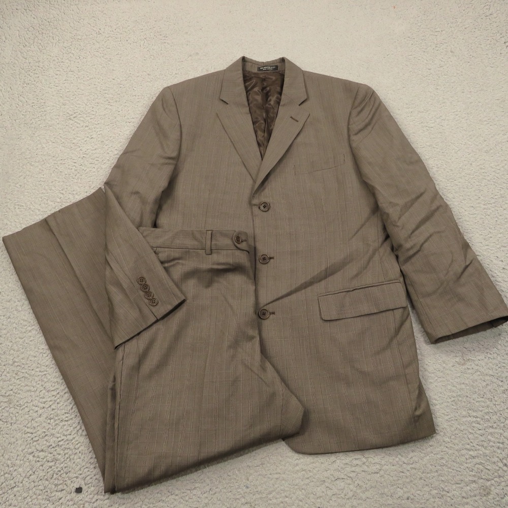 John Varvatos Suit 42R Super 120s Worsted Wool Brown Plaid 35x30 Trousers